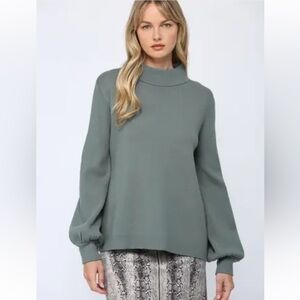 FATE Sage Green Mock Neck Balloon Sleeve Knit Sweater Small FW4353 Viscose Blend